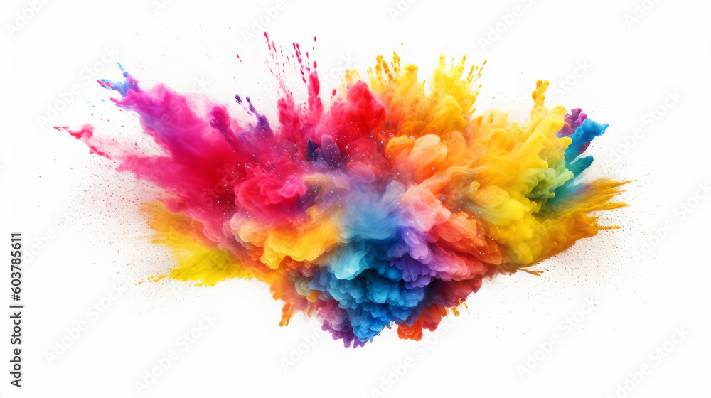 Rainbow powder dust explosion, background color. Abstract powder splash paint explode texture wallpaper concept cloud creative dust. Ink rainbow smoke design. Generative AI illustration