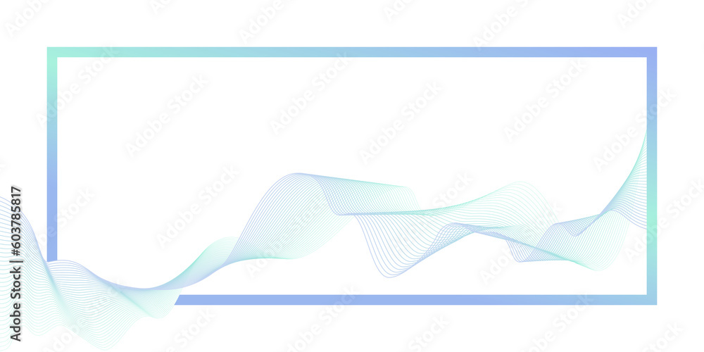 Abstract frame with luminous wave for banner, presentation, template, web design, wallpaper. Modern purple-blue-green gradient flowing wave-like lines. Futuristic technology concept. Transparent