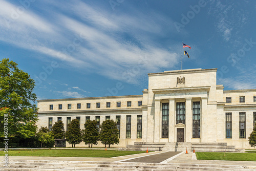 Front of the federal reserve government Eccles building in Washington, DC