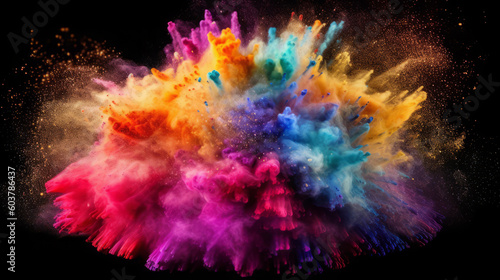 Rainbow powder dust explosion  background color. Abstract powder splash paint explode texture wallpaper concept cloud creative dust. Ink rainbow smoke design. Generative AI illustration