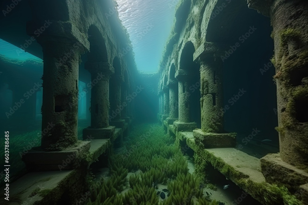 ruins of the underwater city, created with AI, AI, generative AI