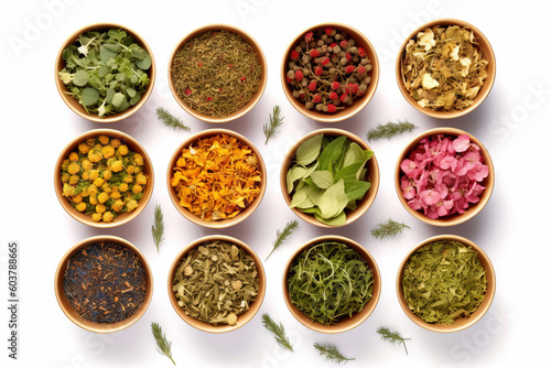 spices on a white flat lay