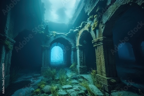 ruins of the underwater city, created with AI, AI, generative AI