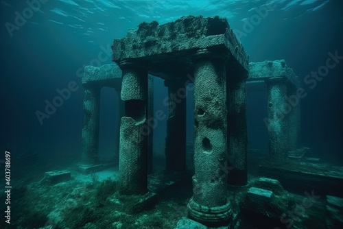 ruins of the underwater city, created with AI, AI, generative AI