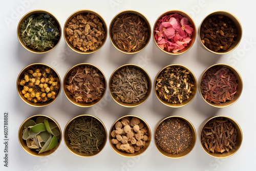 spices on a white flat lay