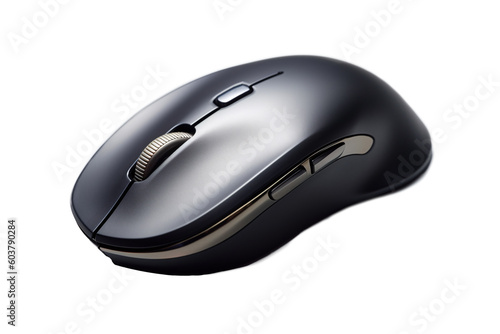 Sleek Tech Companion: Black Computer Mouse on Transparent Background. Generative AI