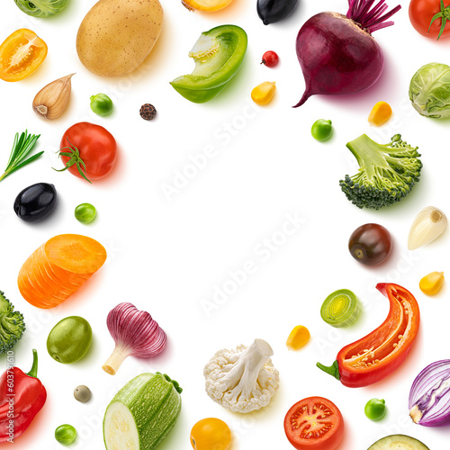 Frame of vegetables isolated, flat lay, top view. Creative layout. Healthy food banner