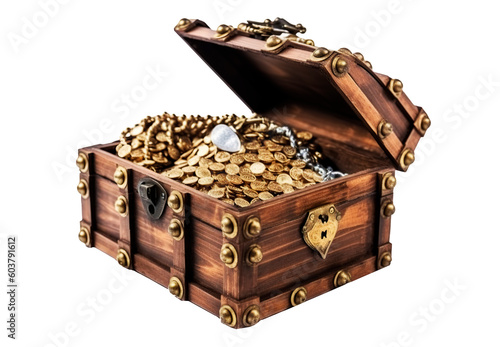 Treasure chest on transparent background. Generative AI.