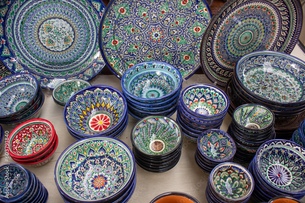 Rishton ceramic plates samarkand market uzbekistan