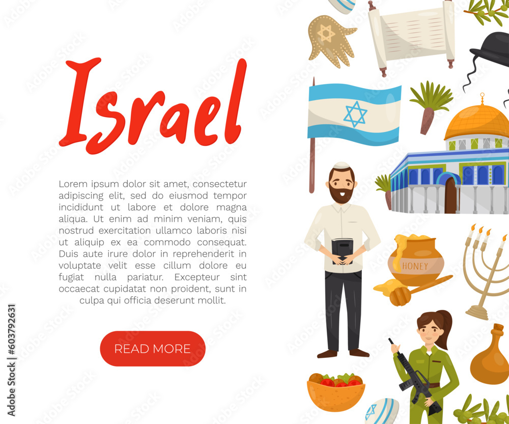 Israel Travel Banner Design with Jewish Attributes Vector Template