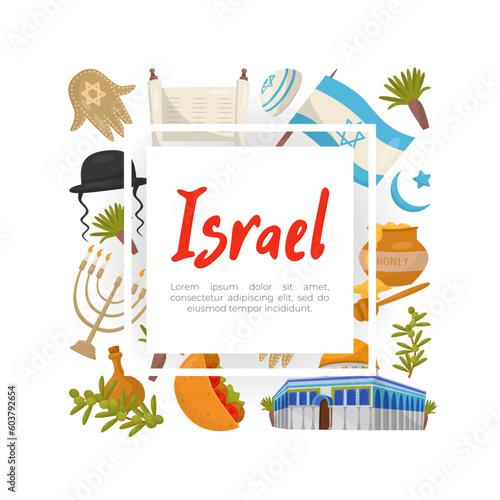 Israel Travel Banner Design with Jewish Attributes Vector Template