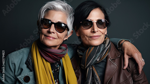 old Lesbian couple close up portrait Generative AI