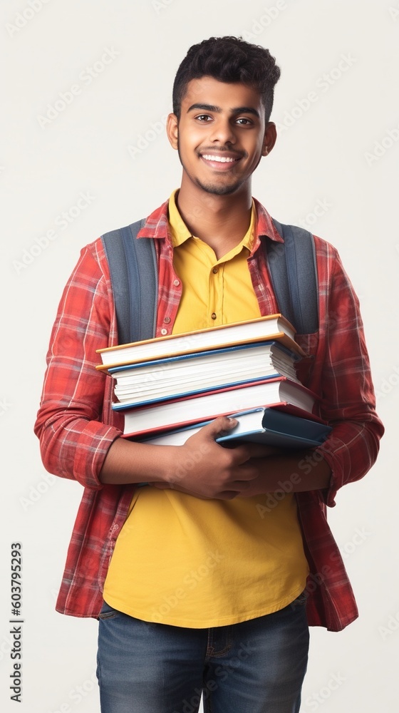 portrait indian college student happy carrying college book generative ai portrait indian college student happy carrying college book generative ai