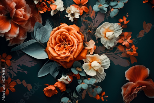 Roses background  warm color palette  vintage aesthetics. Generative Ai Illustration.