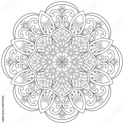 Colouring page  hand drawn  vector. Mandala 173  ethnic  swirl pattern  object isolated on white background.