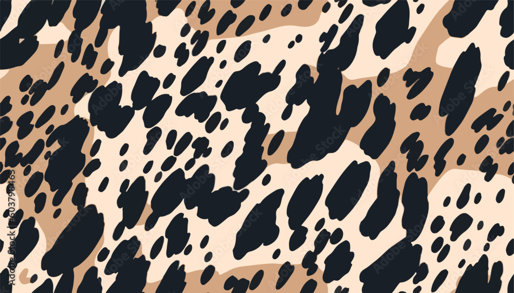 Minimal hand drawn abstract pattern with leopard skin. Collage modern print. Fashionable template for design