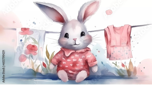 S    es Aquarell Hase Bunny gezeichnet Tier Kinder Baby Motiv AI Generated