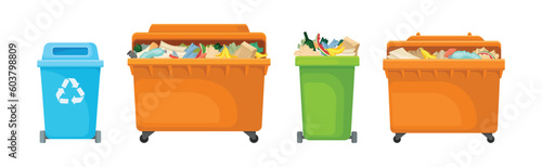 Street Dustbin and Trash Container for Garbage Vector Set