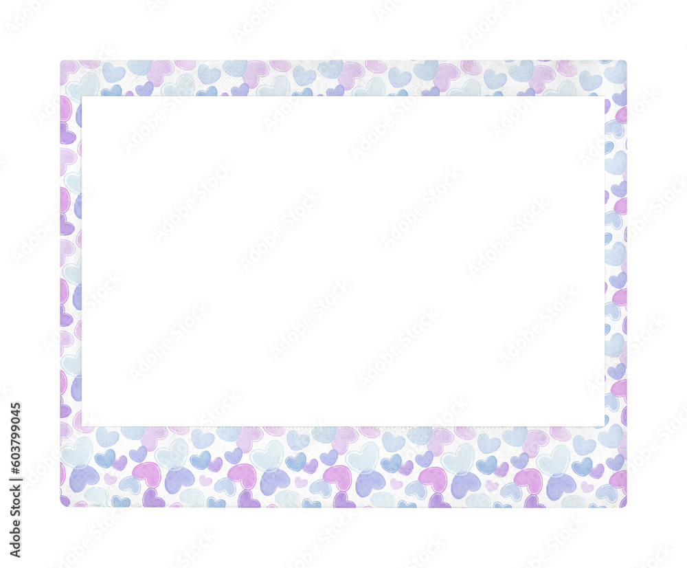 instant camera polaroid photo frame with cute blue and purple hearts on transparent background, template instant camera polaroid photo frame with cute blue and purple hearts on transparent background, template