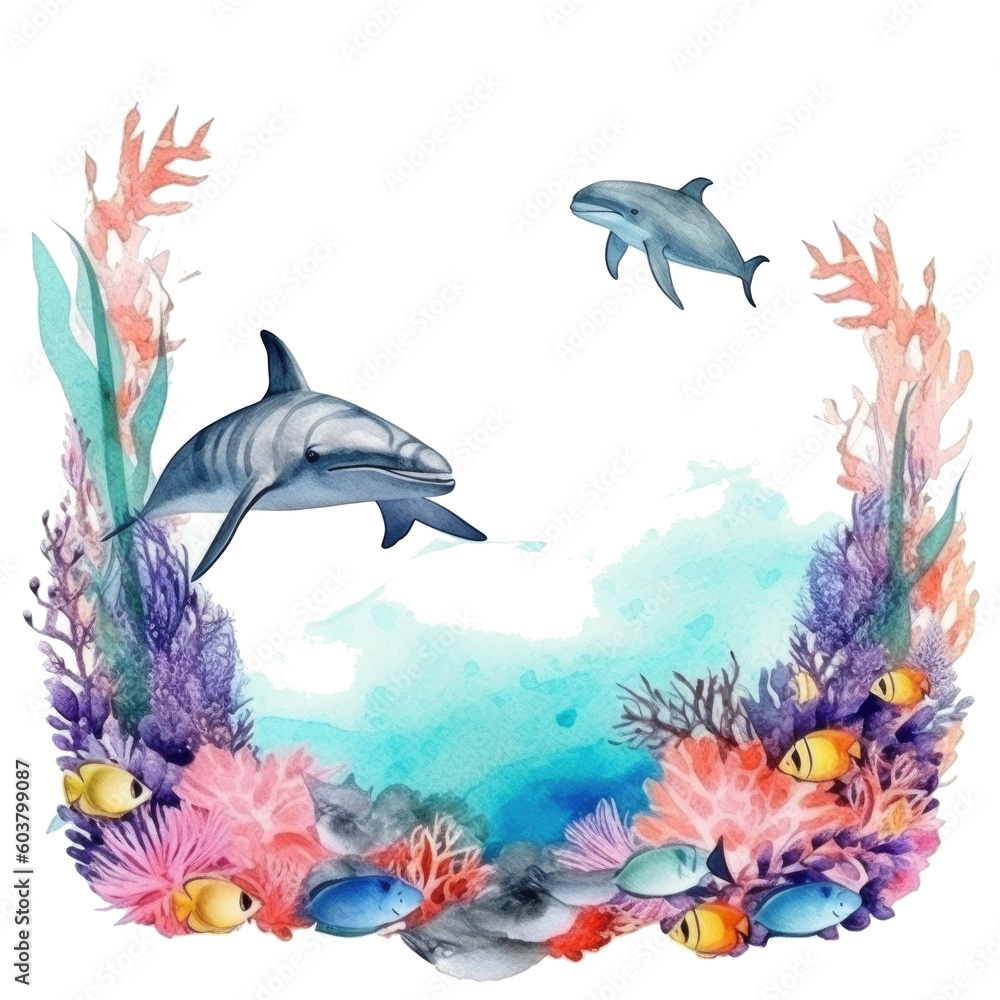 Obraz premium World Oceans Day watecolor background. Illustration AI Generative.