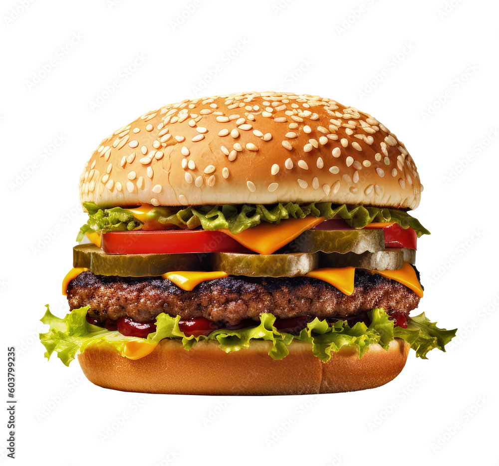 Beef burger isolated. Illustration AI Generative Beef burger isolated. Illustration AI Generative