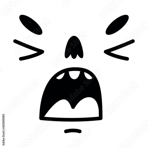 Retro Cartoon Mascot Face with Squeezed Eyes and Shouting Mouth Vector Illustration