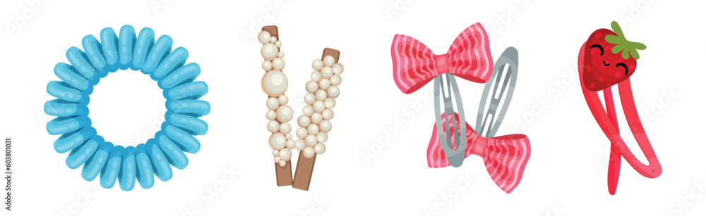 Obraz premium Hair Accessories with Hairgrip or Clasp for Hairstyle Vector Set