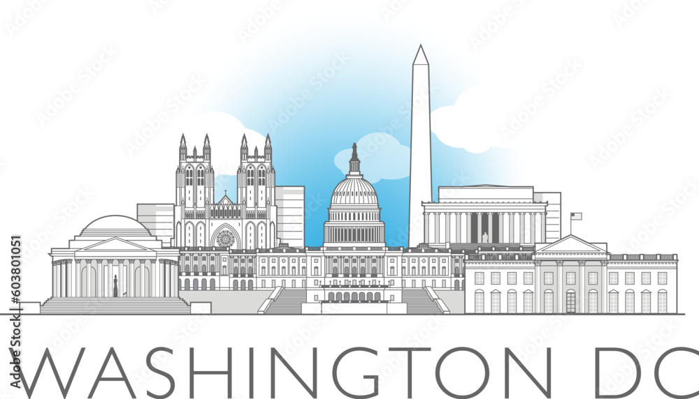 Washington DC cityscape line art style vector illustration