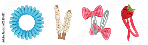 Hair Accessories with Hairgrip or Clasp for Hairstyle Vector Set