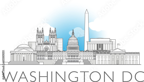 Washington DC cityscape line art style vector illustration