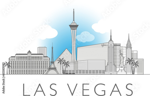 Las Vegas cityscape line art style vector illustration