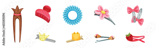 Hair Accessories with Hairgrip or Clasp for Hairstyle Vector Set