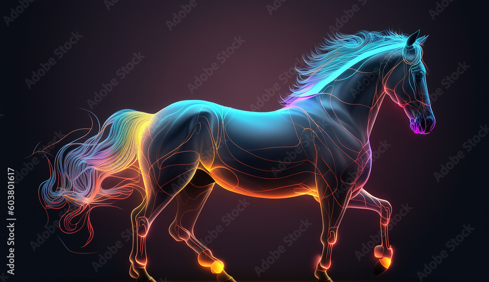 Racing horse neon illustration AI generated