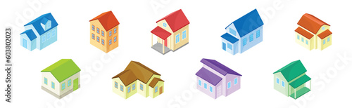 Detached House or Residence as Free-standing Building Isometric Vector Set