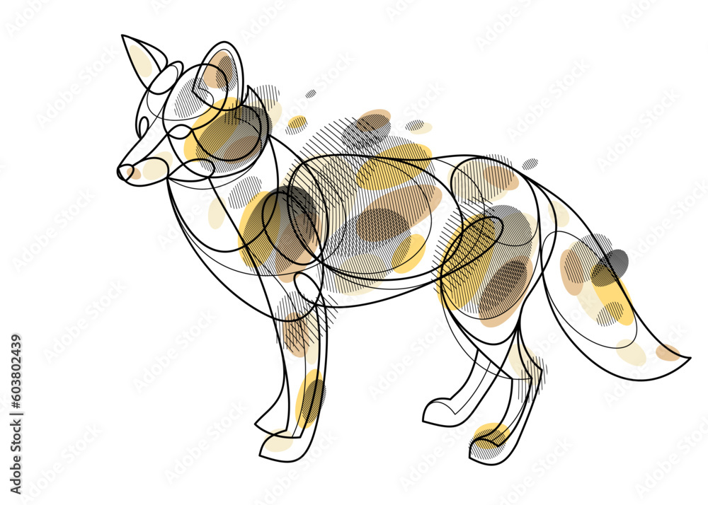 Red fox linear vector illustration isolated, cute wild animal wildlife adorable canine, artistic drawing. Red fox linear vector illustration isolated, cute wild animal wildlife adorable canine, artistic drawing.