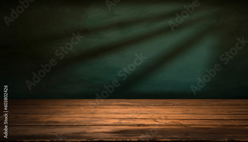 Empty wooden table and blurred cafe background, product display. High quality photo