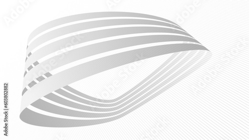 Lines in perspective vector abstract background in light grey and white monochrome, 3D dimensional stripes with smooth gradient and wavy motion.