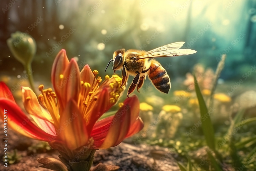 Naklejka premium bee on flower