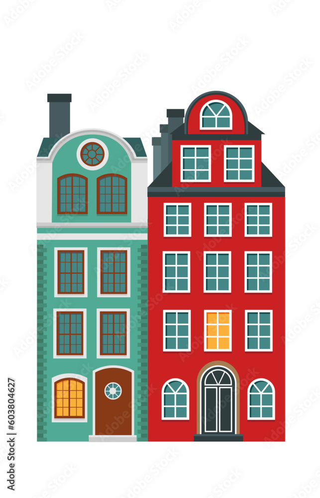 Vector illustration of the old buildings of Stockholm. Isolated on a white background.	
