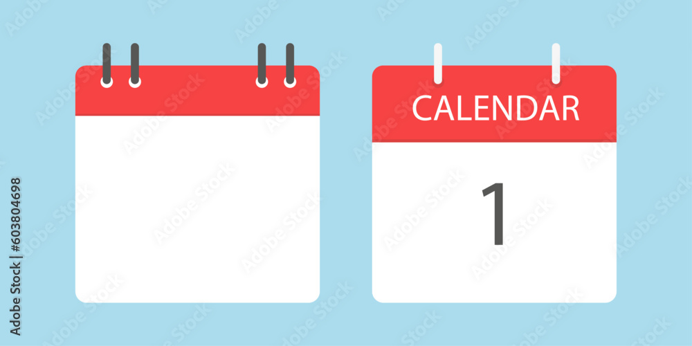 Two different calendar icons. Calendar to tear off every day. Vector illustration in flat style. Isolated on a light blue background. Two different calendar icons. Calendar to tear off every day. Vector illustration in flat style. Isolated on a light blue background.