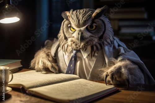 anthropomorphism - Animal with human characteristics - Businessman - CEO - Accountant - Lawyer - Writer - Teacher - Guru - executive - Illustration created with generative ai