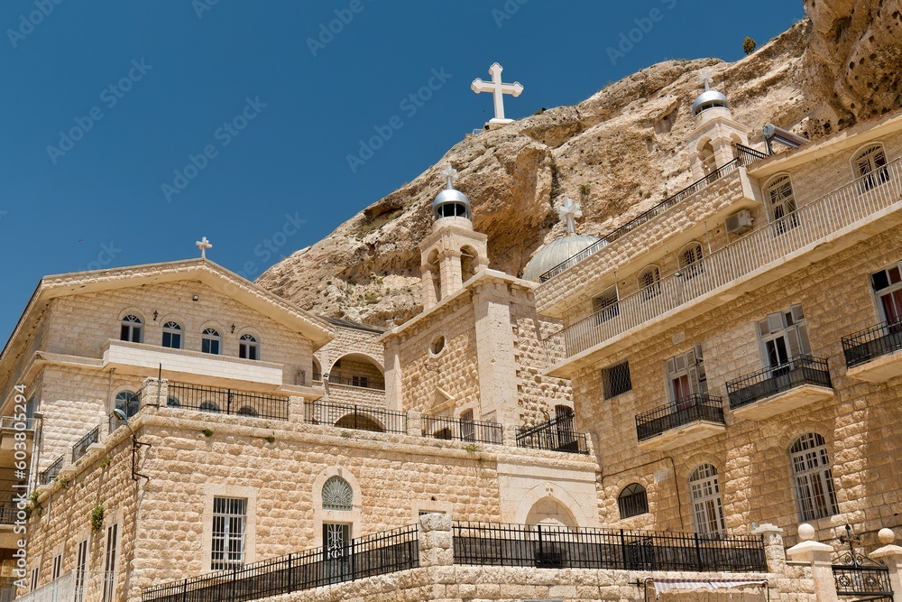 Fototapeta premium The Convent of Saint Thecla is a Greek Orthodox convent in Maaloula, Syria. It is administered by the Greek Orthodox Patriarchate of Antioch. Built in 1935. Syria.