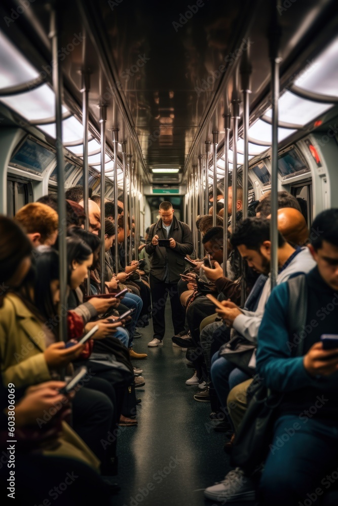 Connected Commuters: Engaged Individuals Embracing Digital Connectivity on Subways and Buses. Generative AI