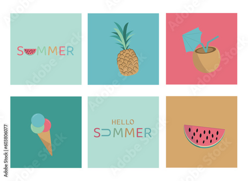 Hello Summer banners posters. Design templates for branding, advertising, promo events and sale.Summer set in minimalist style.