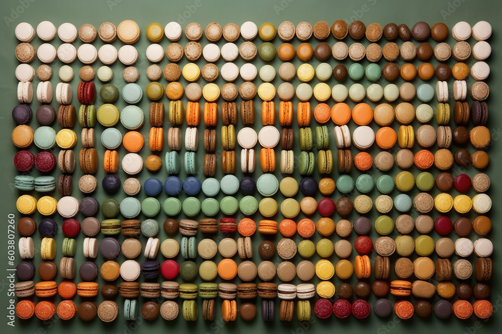 A collection of different flavored macarons arranged artfully, created with Generative AI technology A collection of different flavored macarons arranged artfully, created with Generative AI technology