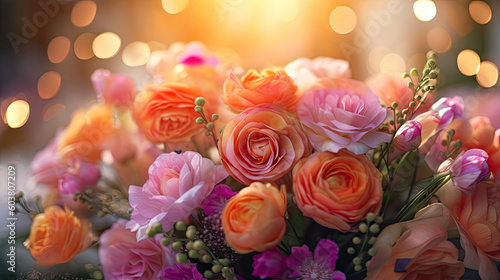 A beautiful bouquet of flowers with soft bokeh in the background  created with Generative AI technology