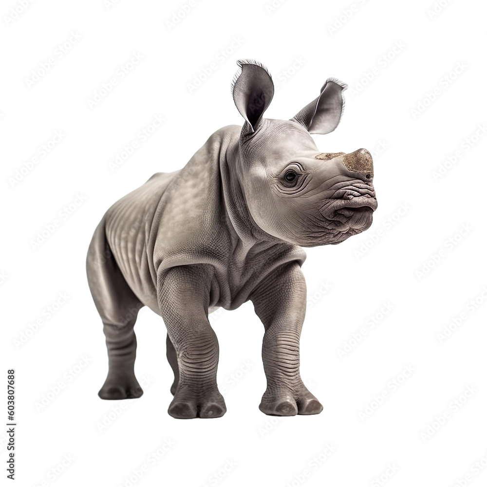 baby Rhinoceros on a transparent background, Generative ai