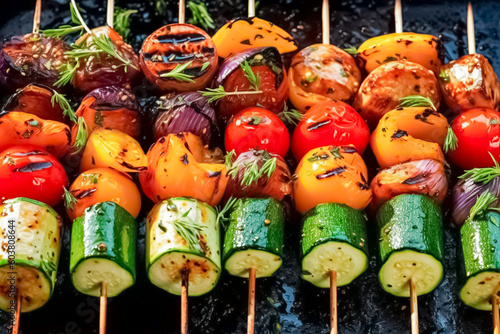 Seasonal summer grilled vegetables skewers of various vegetables.  © BlazingDesigns
