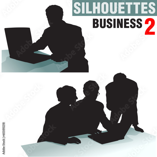 Silhouettes - Business 2 - high detailed black and white illustrations.