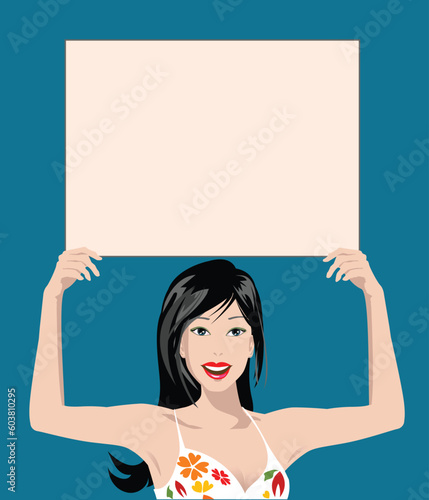 illustration of a woman holding blank sign